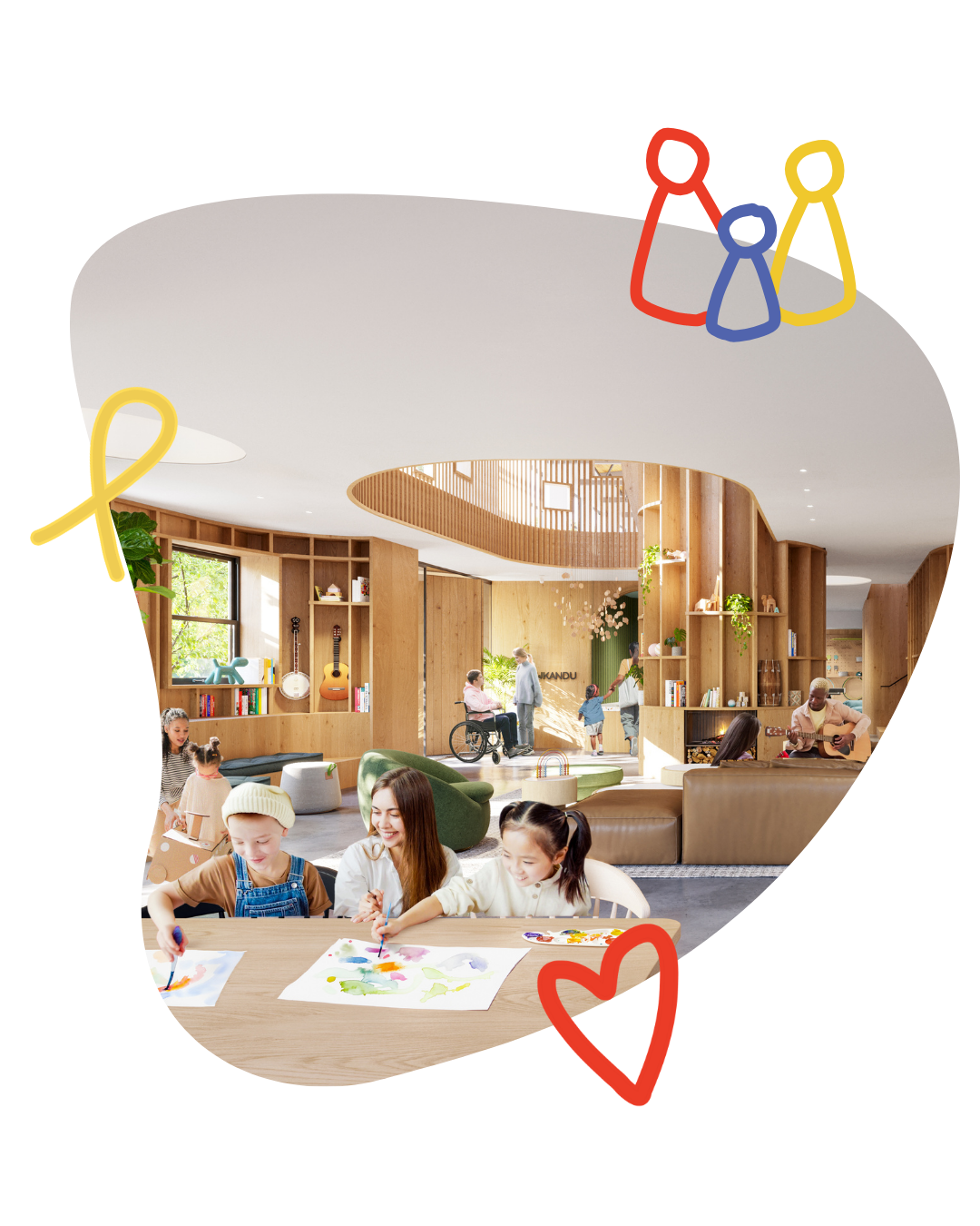 Conceptual Rendering of The Loft with little pictograms around it